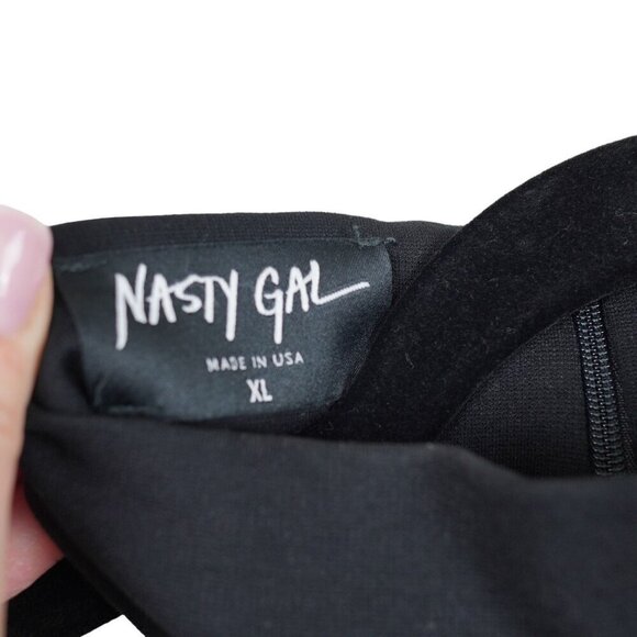 EUC Nasty Gal‎ Asymmetrical Black Bodycon Dress SZ XL Y2K Retro Grunge - Picture 6 of 7